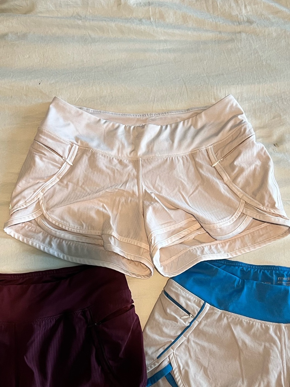 Hylete Women’s Athletic Shorts bundle - White, Maroon & White/Blue - size Medium - Picture 5 of 5
